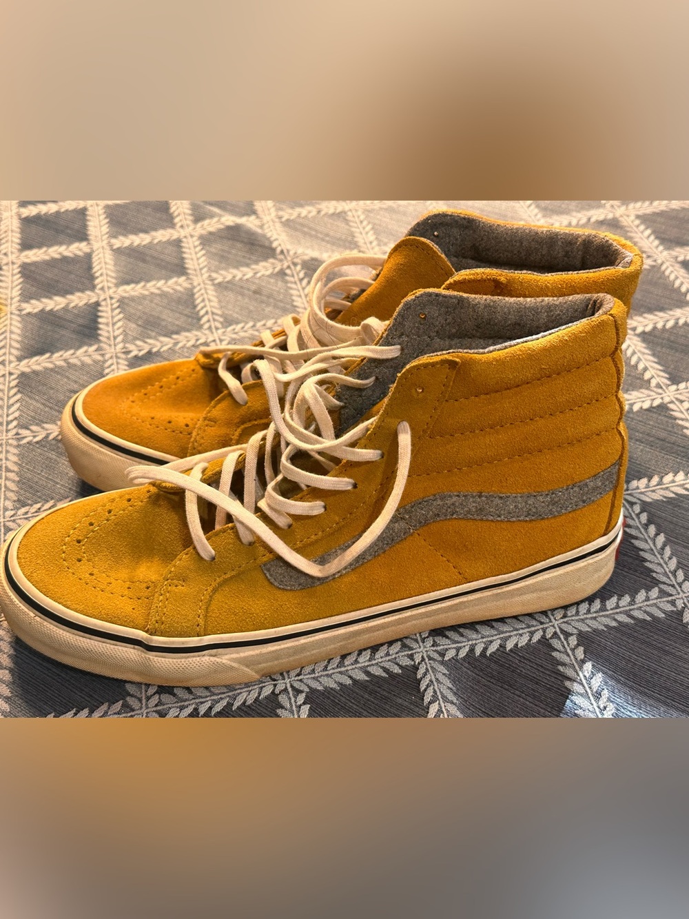 Vans Men’s High-Top Suede Sneakers,  Mustard Yellow and Gray, M 7.5, W 9
